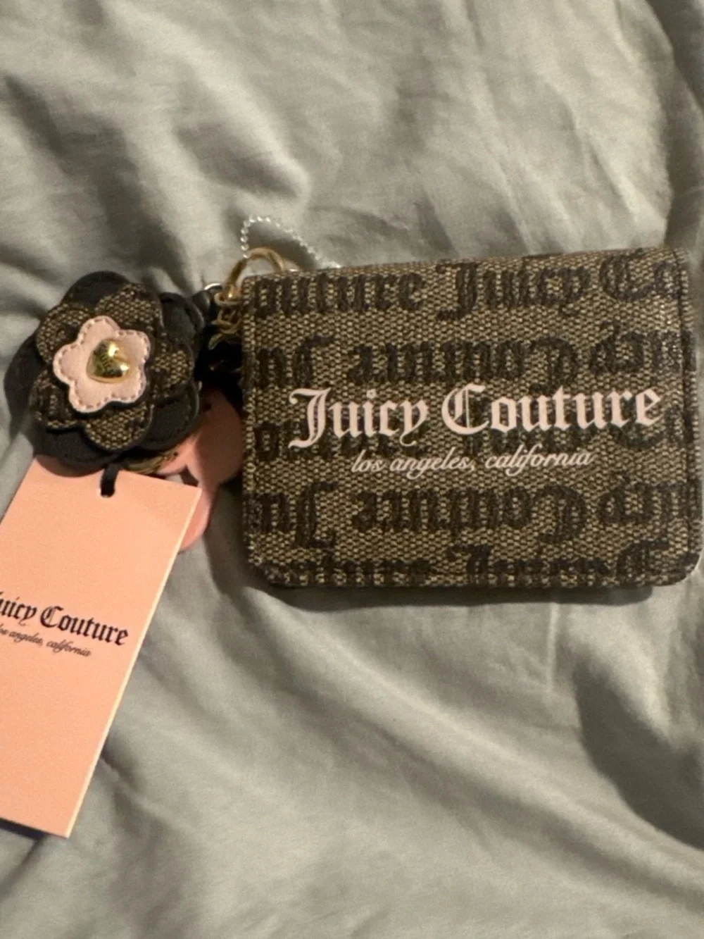 Juicy Couture Cream Key & Card Holder with Gold Accents